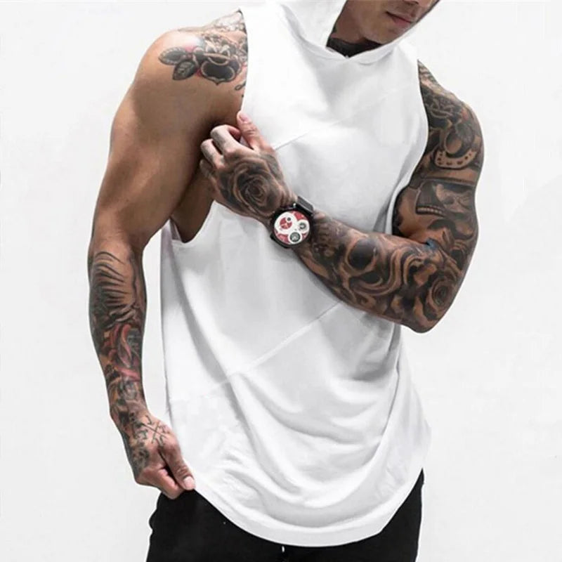 Brand Clothing Bodybuilding Muscle Guys Fitness Mens Gym Hooded Tank Top Vest Stringer Sportswear Cotton Sleeveless Shirt Hoodie