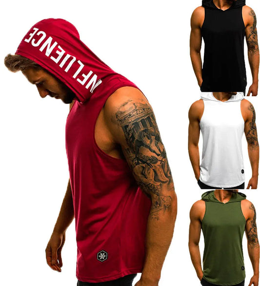 Fashion Summer Mens Sleeveless Hoodie T-Shirts Muscle Sweatshirt Cool Hoody Tops GYM Sport Slim Fitness Hooded Sportswer Tees