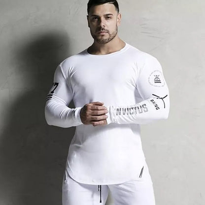 Men Bodybuilding Long Sleeve Shirt Male Casual Fashion Skinny T-Shirt Gym Fitness Workout Tees Tops Running Quick Dry Clothing