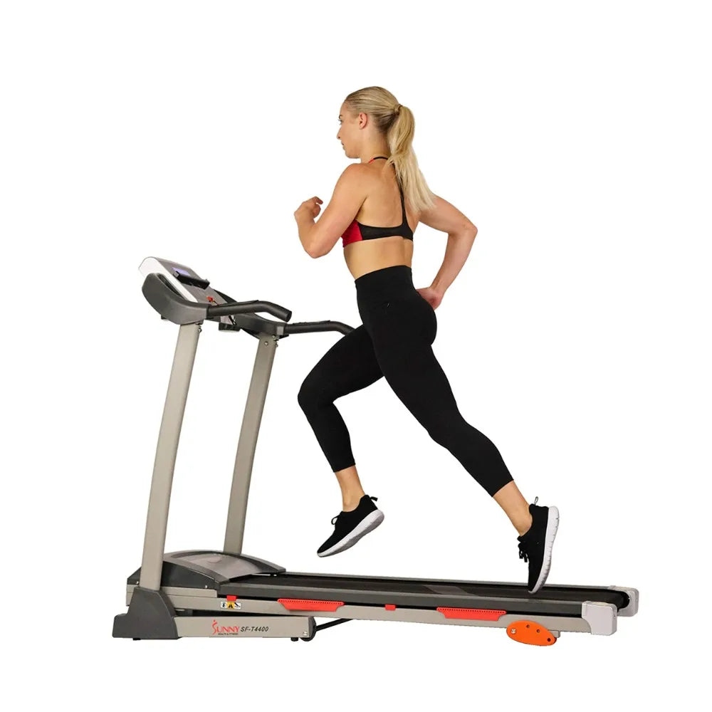 Sunny Health & Fitness Premium Folding Incline Treadmill with Pulse Sensors, One-Touch Speed Buttons, Shock Absorption