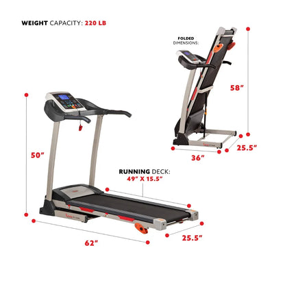 Sunny Health & Fitness Premium Folding Incline Treadmill with Pulse Sensors, One-Touch Speed Buttons, Shock Absorption