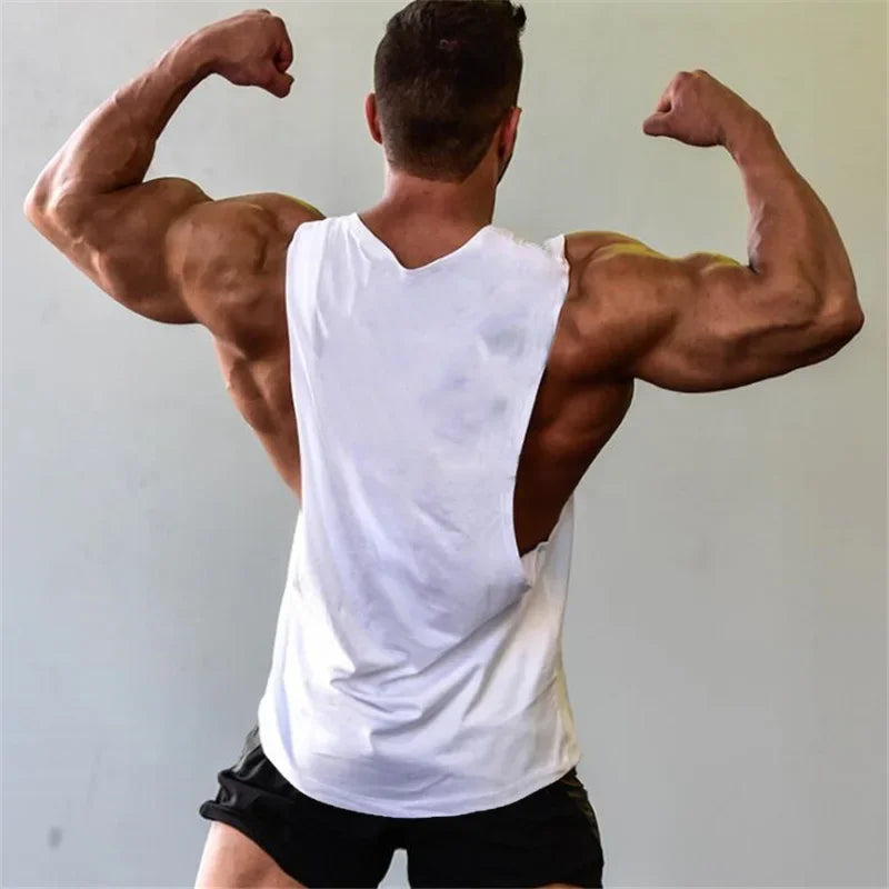 Bodybuilding Tank Tops Men Sports Sleeveless shirt Muscle guys Vest Fitness Drop Armhole Solid Tops Tees Cotton Gym Singlets